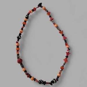 Necklace Infused Glass Beads Art Deco Vintage Orange Brown MCM Minimalist Boho